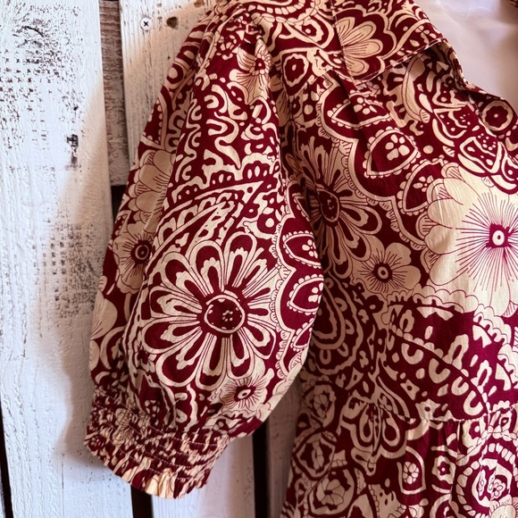 Umgee Floral Cotton Boho Dress Cream Red Medium Wedding Guest Classy Cottage - Picture 6 of 12